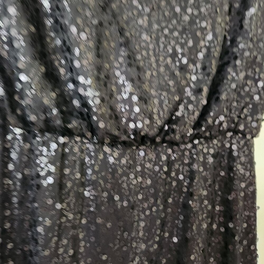 David's Bridal Long Black Sequin Sleeveless Gown Dress Formal Prom Wedding Glam - Picture 6 of 13